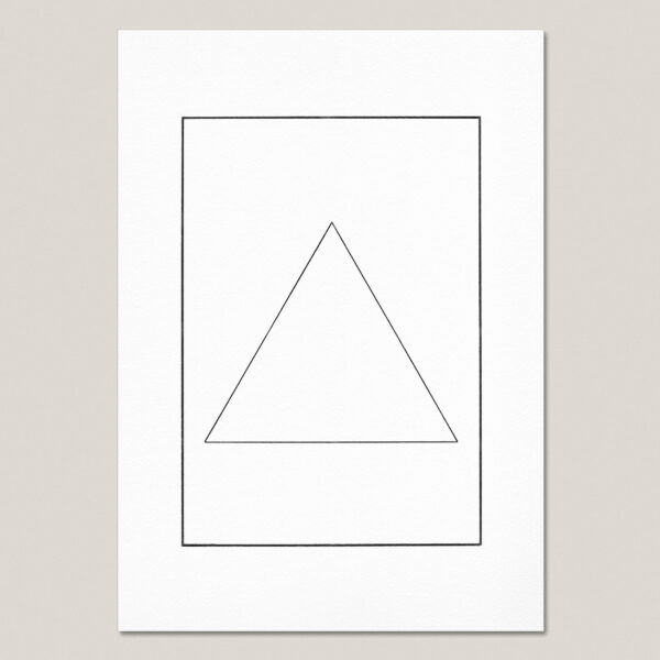 The Law of Three fine art print featuring a hand-drawn black ink triangle within a rectangular border on museum-quality paper.