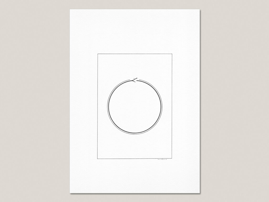 Ouroboros fine art print featuring a minimalist hand-drawn serpent forming a circle by biting its own tail.